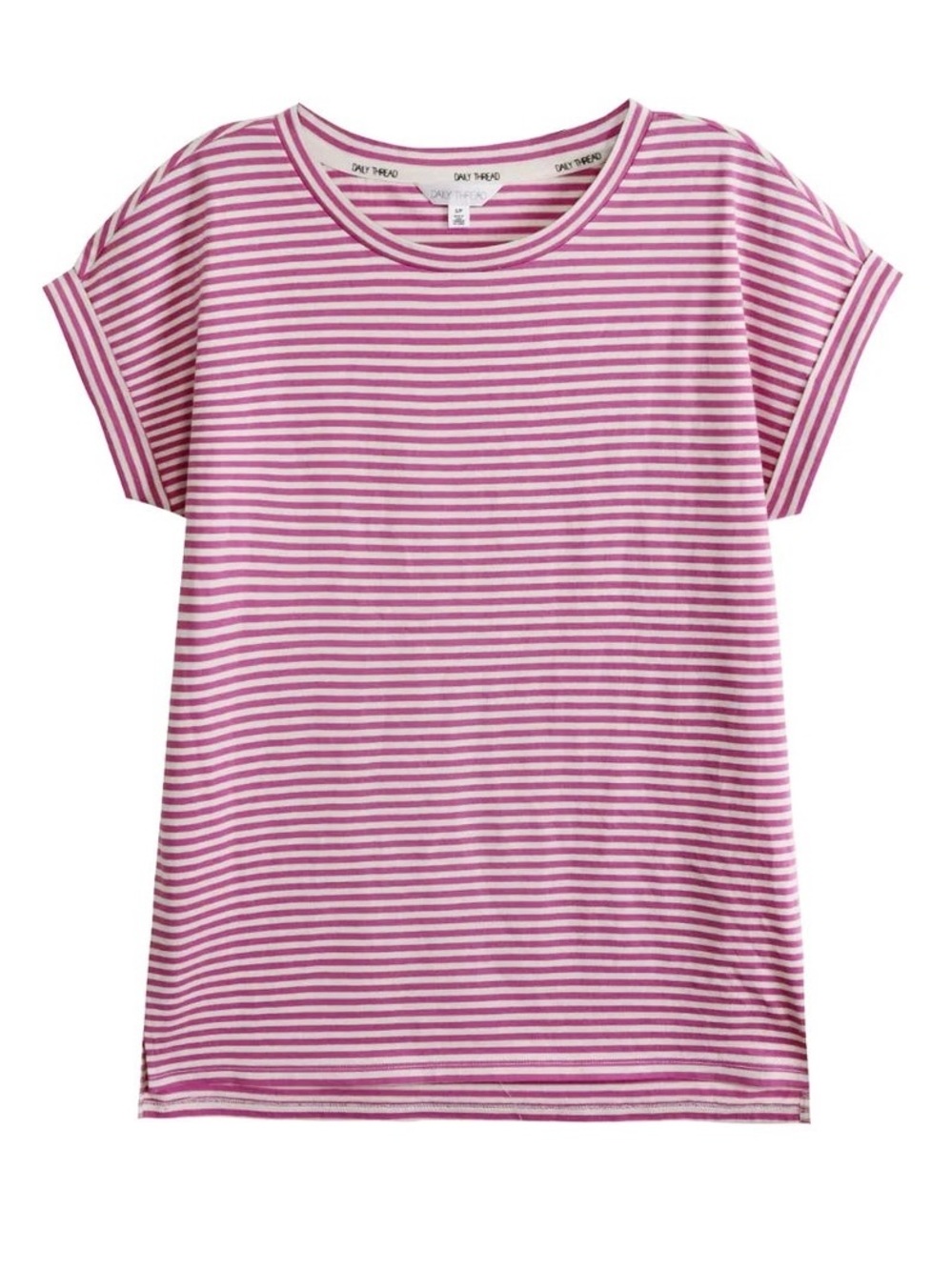 Daily Thread Striped Pullover Top Dolman Sleeves Pink White Summer Vacation Sz L